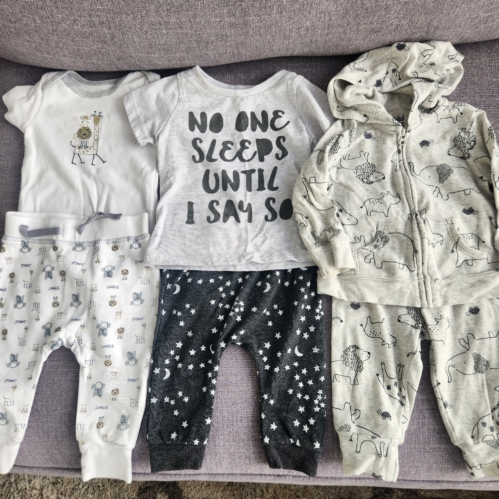 Baby Boy or Girl matching sets stars animals gray white moons stars